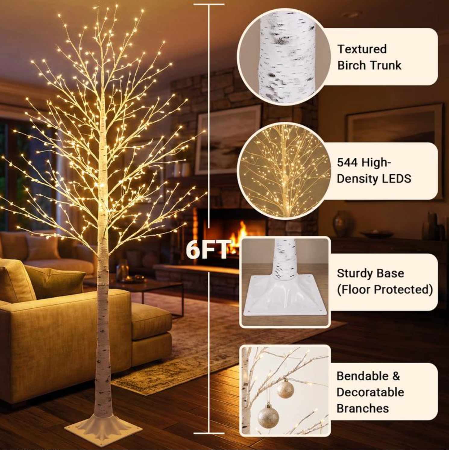 6ft Indoor Lighted Birch Tree